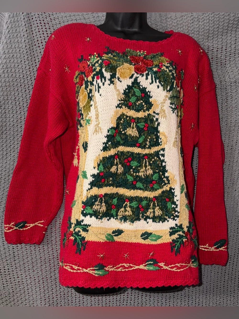 Private Collection Knitted Embellished Ugly Christmas 🎄 Tree 🌲 Sweater L